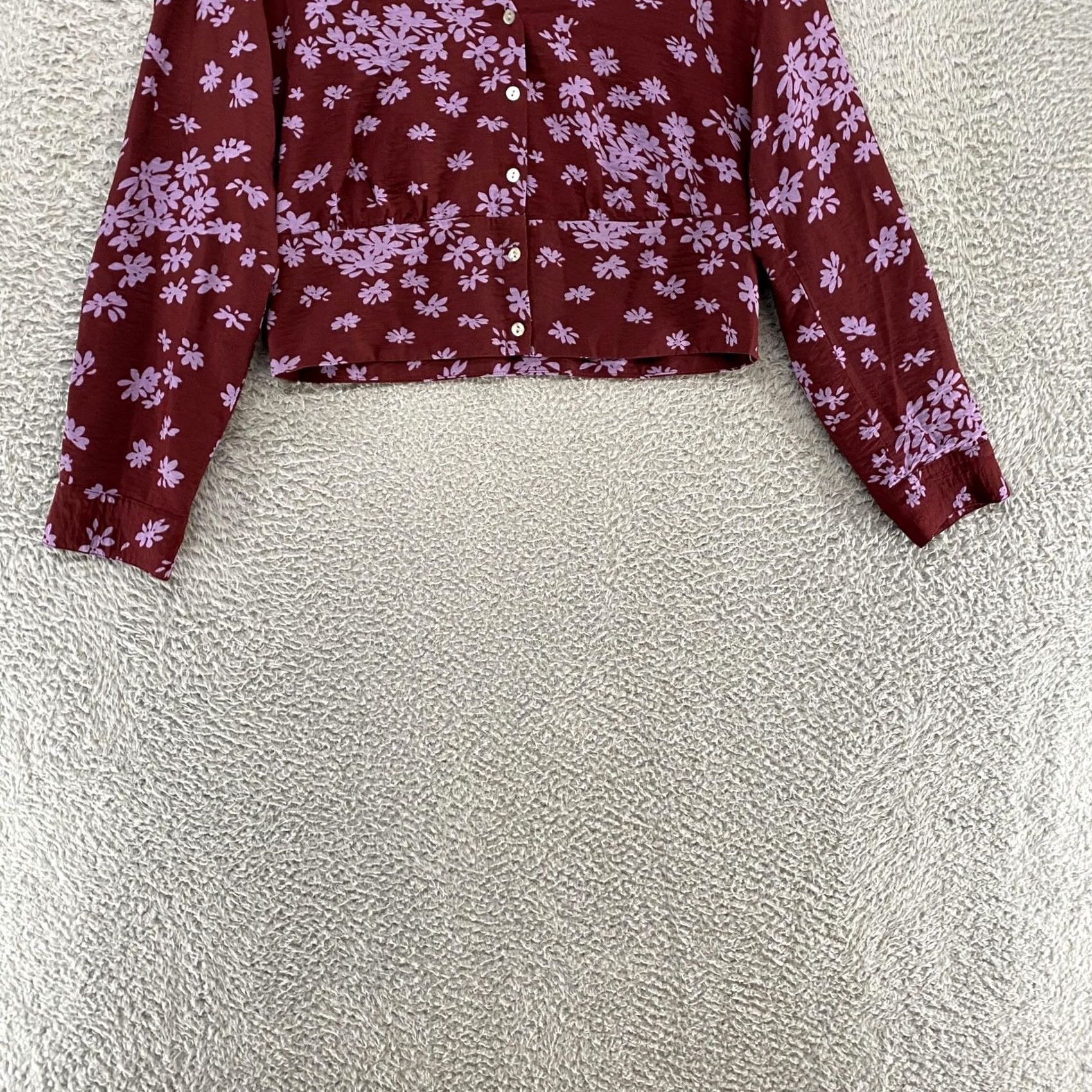 Madewell VINTAGE Madewell Floral Top Womens L Red Button Front Cropped Long Sleeve Size L / US 10 / IT 46 - 3 Thumbnail