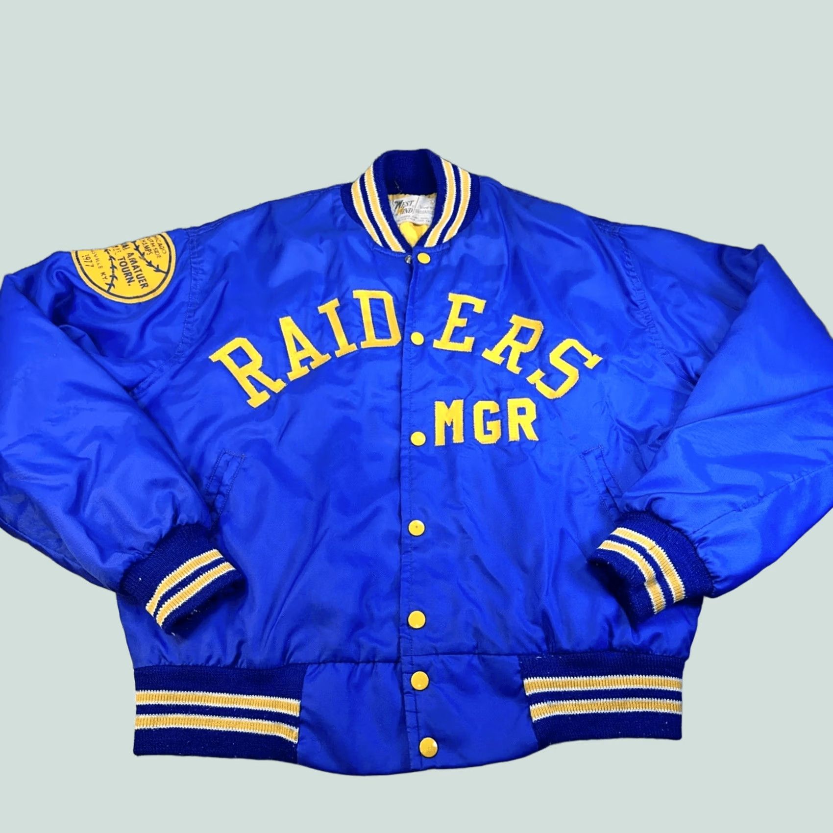 Vintage VINTAGE Westwind Baseball Jacket Men's Blue 1970S Bomber L Blue Raiders Size US L / EU 52-54 / 3 - 1 Thumbnail