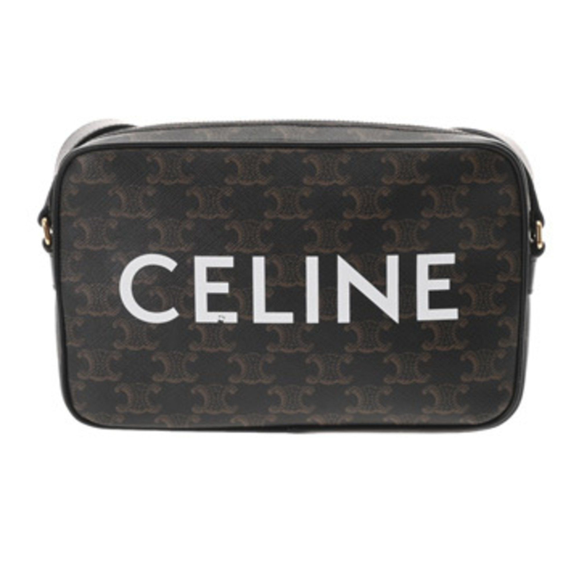 Celine Triomphe Canvas Medium Messenger Black 194502 Women's Pvc Calf Shoulder Bag