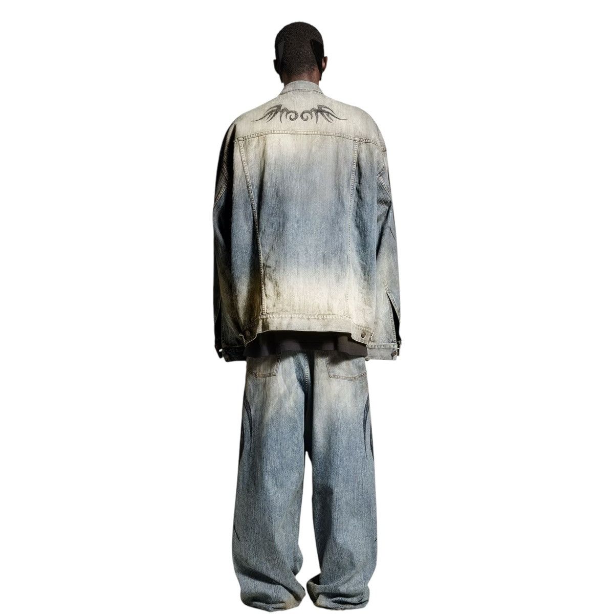Balenciaga 2024 Y2K Tattoo Tribal Oversized Denim Jacket Size US XL / EU 56 / 4 - 7 Thumbnail