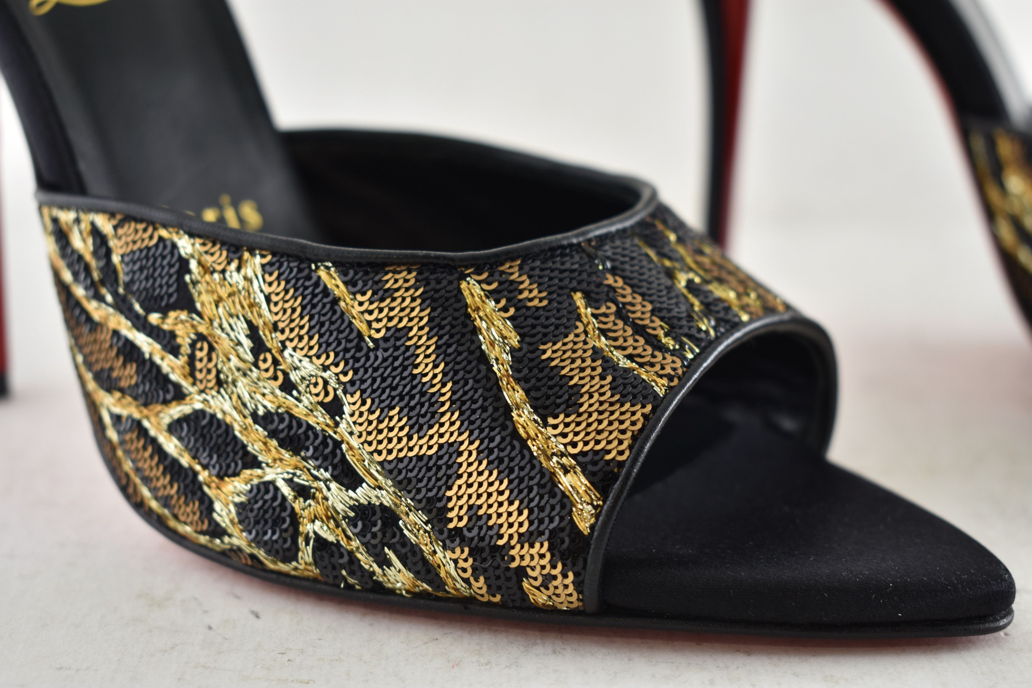Christian Louboutin Miss Z Mule Ocelot 100 Black Backless Sandal Heel Pump 38 Size US 8 / IT 38 - 8 Thumbnail