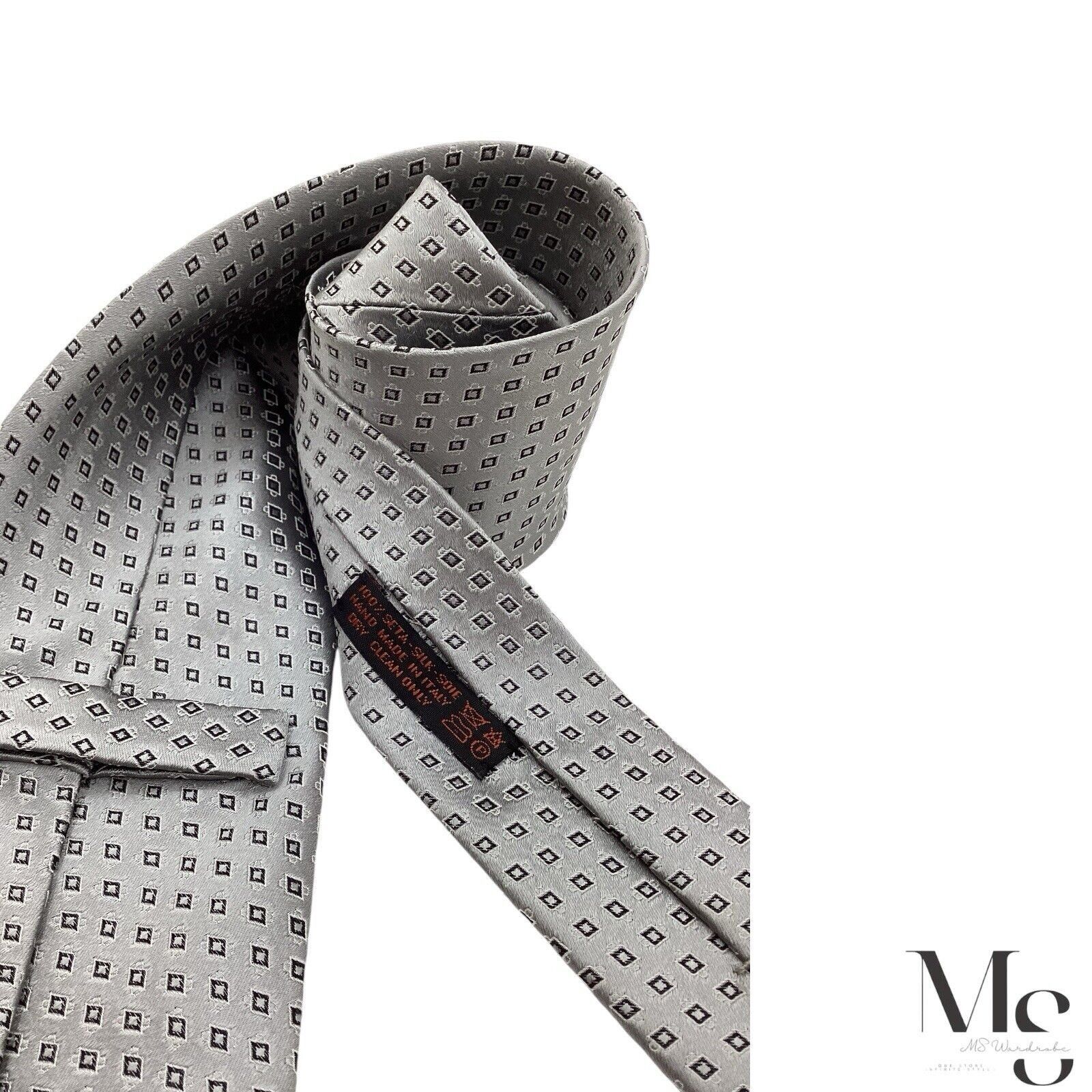 Dolcepunta DOLCEPUNTA Gray Geometric Luxury Silk Tie Italy W: 3.5" Size ONE SIZE - 3 Thumbnail