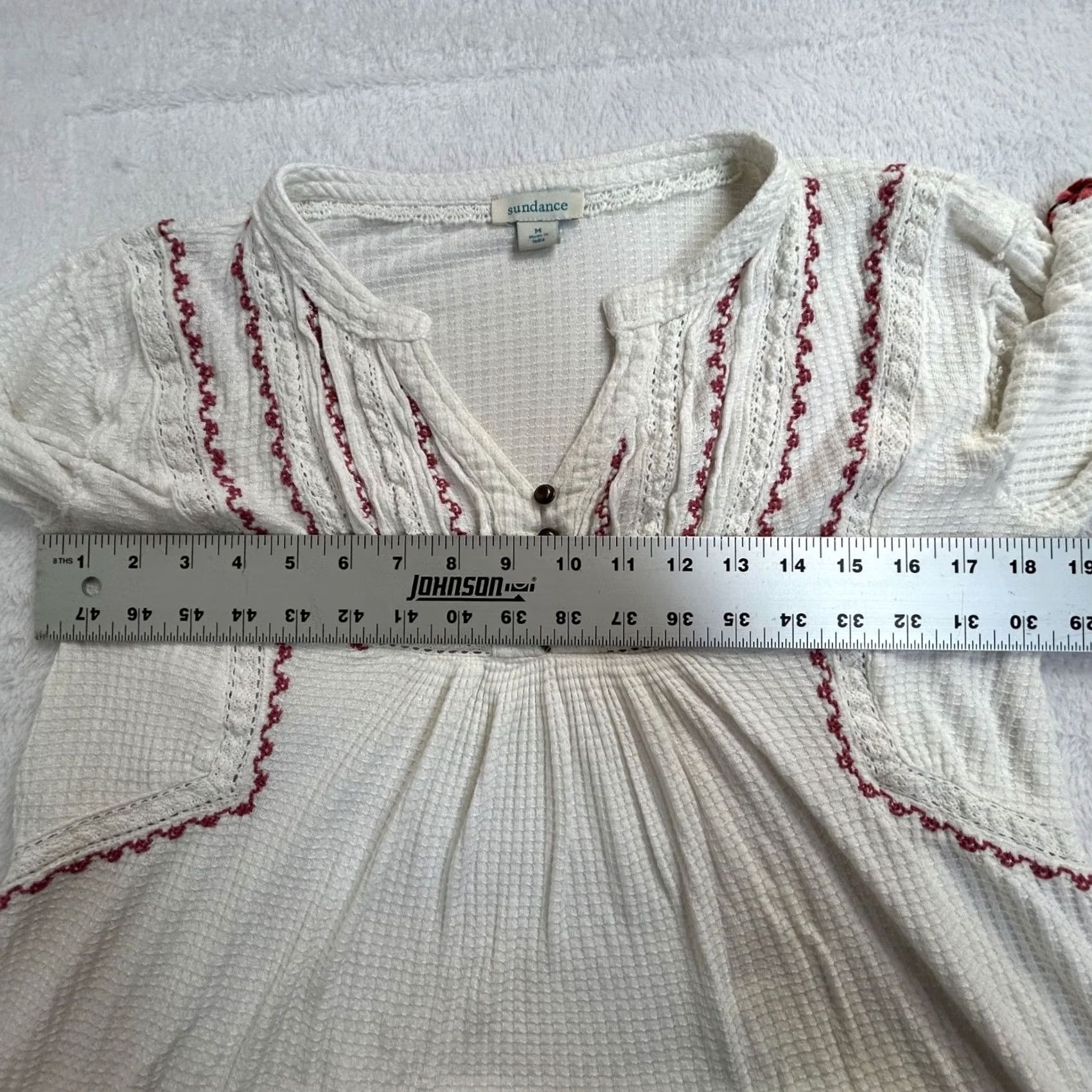 Vintage Sundance Womens White Embroidered Peasant Blouse Top Medium Boho Size M / US 6-8 / IT 42-44 - 6 Thumbnail