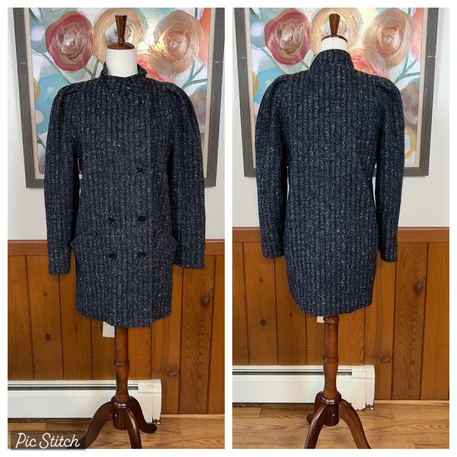 Vintage Darling Vintage 1980s New York Girl Striped Wool Tweed Coat! Size S / US 4 / IT 40 - 1 Thumbnail