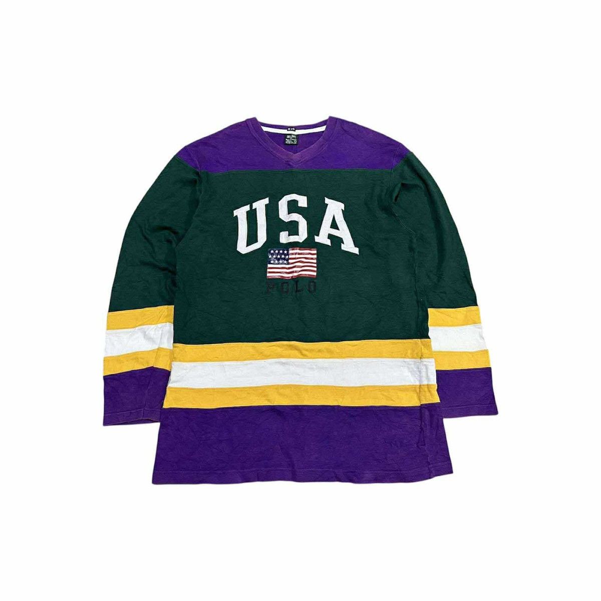 🔥Og 90s Vintage Polo Ralph Lauren Hockey Shirt USA Big Logo
