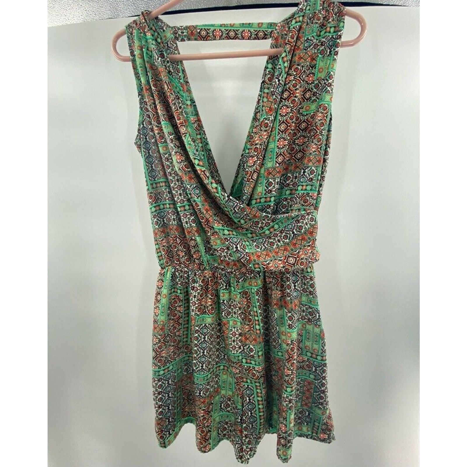 Other Whisper Womens Faux wrap Romper Green Floral V Neck S Size 29" - 7 Thumbnail