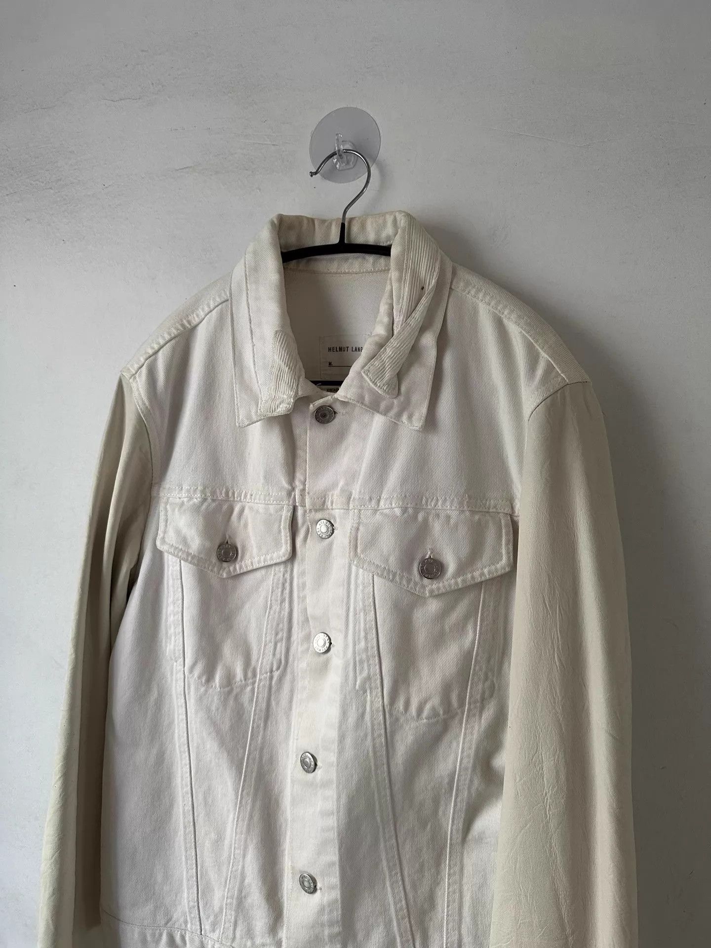 Helmut Lang Helmut Lang Vtg Slim 2p White Leather-sleeve Denim Jacket Size US M / EU 48-50 / 2 - 2 Thumbnail