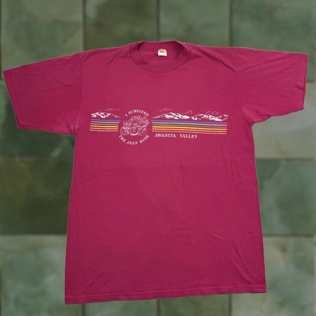 Velva Sheen VINTAGE Velva Sheen Rainbow T Shirt Adult Large 1980s Awanita Valley Jeep Ride Pink Mens Size US L / EU 52-54 / 3 - 1 Thumbnail