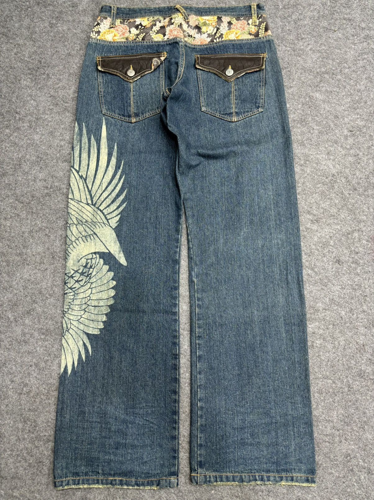 Japanese Brand 💥ART💥Gumu In Floral Embroided Flying Swan Print Denim F557 Size US 34 / EU 50 - 20 Thumbnail