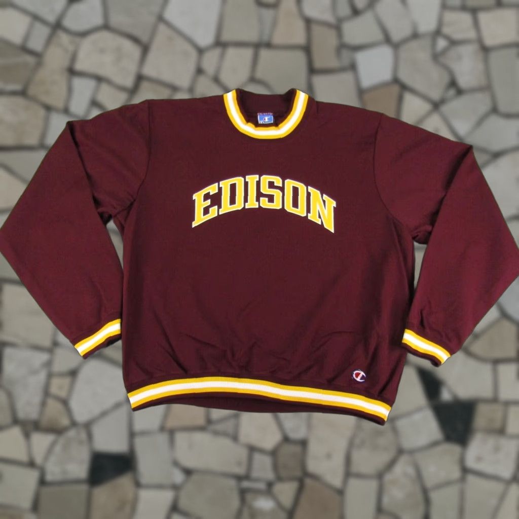 Champion VINTAGE Champion Sweatshirt MEN XL Red Yellow Edison Pullover 80s USA Sweatshirt Mens XL Red Yellow 80s Champion Logo Pullover Size US XL / EU 56 / 4 - 1 Thumbnail