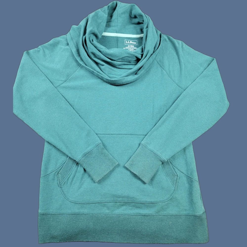 Vintage L.L.Bean Sweatshirt Womens M Green Cowl Neck Pullover Pocket Thumbholes Size M / US 6-8 / IT 42-44 - 1 Thumbnail