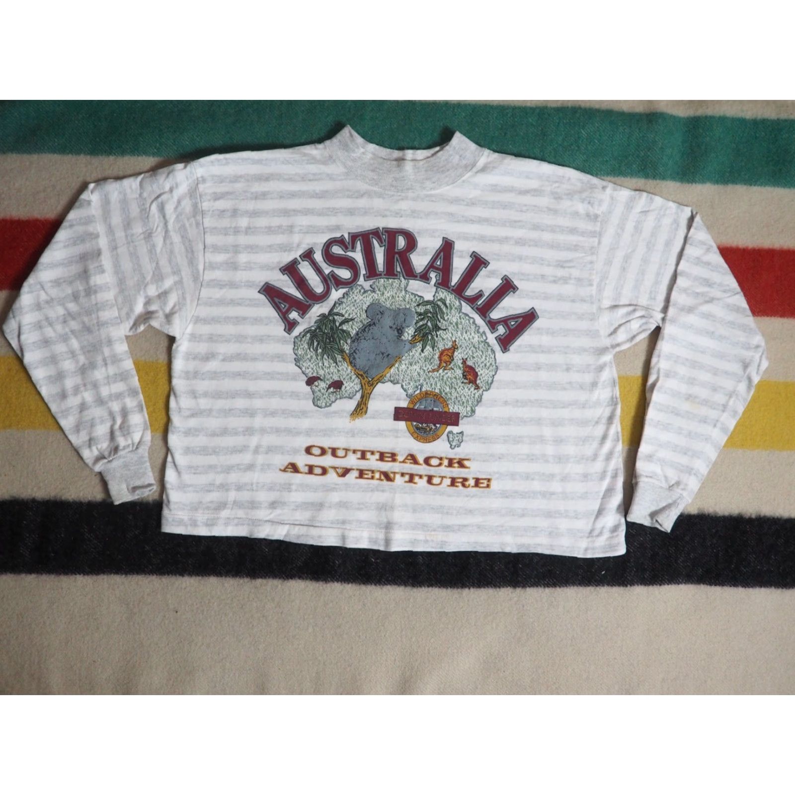 Vintage VTG 90s Ross Australia Koala Outback White Gray Baggy L/S Crop Tee T-Shirt L Mens Slim? Size US L / EU 52-54 / 3 - 2 Thumbnail