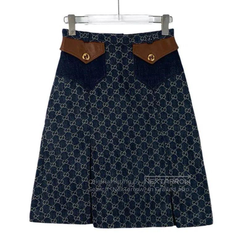 Gucci Gucci Dark blue logo jacquard full-print wool casual denim Size 24" / US 00 / IT 34 - 1 Thumbnail