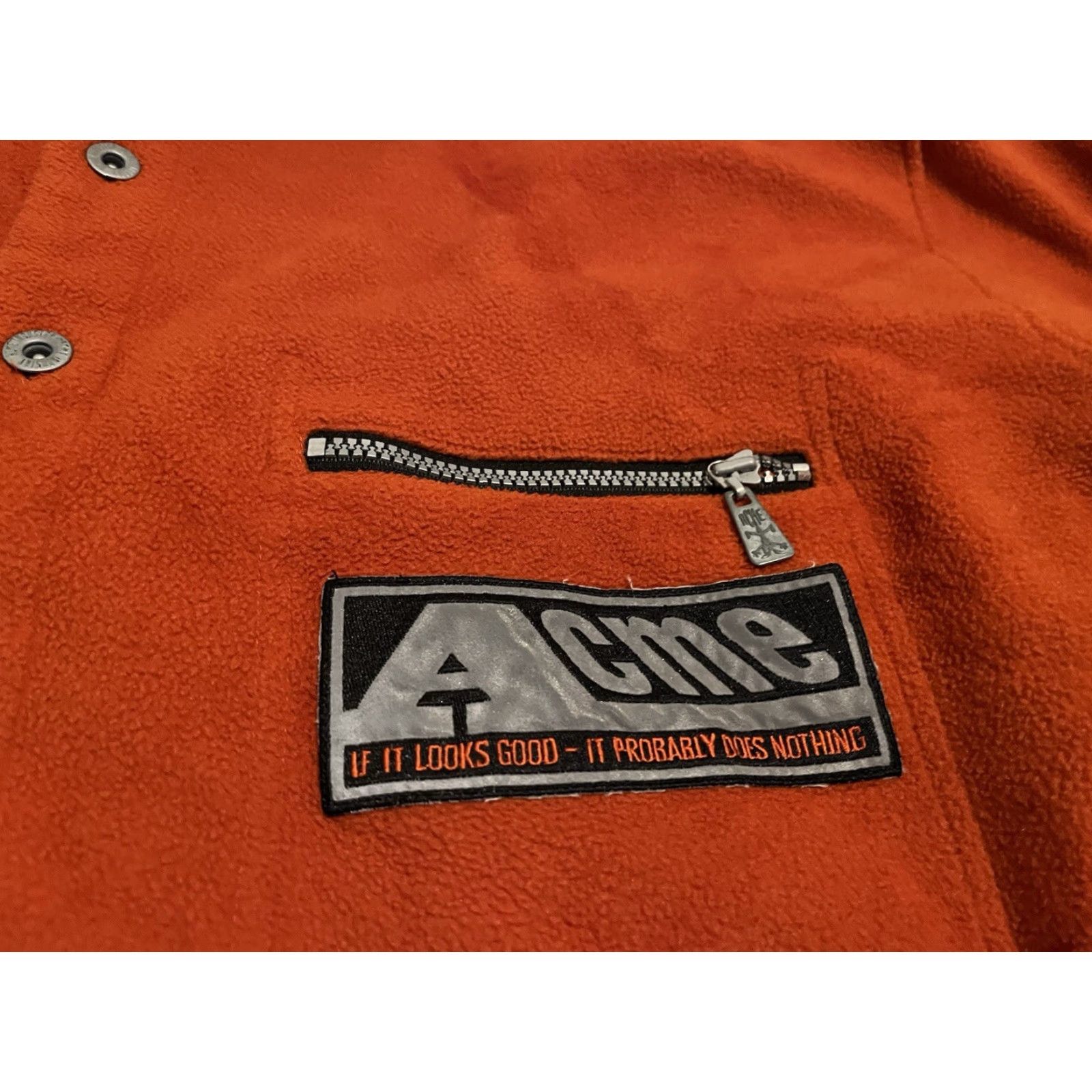 Vintage VINTAGE Warner Bros. Looney Tunes Acme Industry Fleece Jacket Shirt Large Jacket Mens Orange 1996 Size US L / EU 52-54 / 3 - 2 Thumbnail