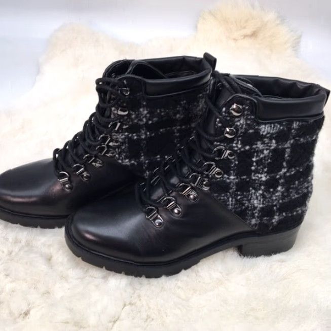 Marc Fisher MARC FISHER Lanzia 3 Leather Bootie Plaid Wool Lace Up Black 6 M BLK New 45 Size US 6 / IT 36 - 4 Thumbnail