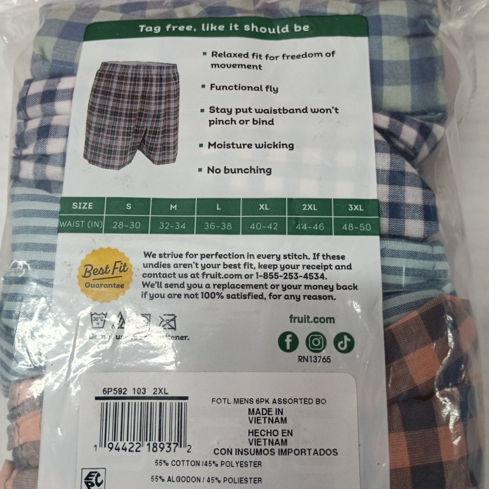 Fruit Of The Loom Fruit of the Loom Boxers No Bunching 6 Pack Men's 2XL 44-46" Size 44 - 4 Thumbnail