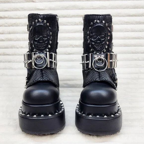 Other DEMONIA Bear 150 Platform Ankle Boots Goth Punk Stud & Skull Size US 7 / IT 37 - 6 Thumbnail