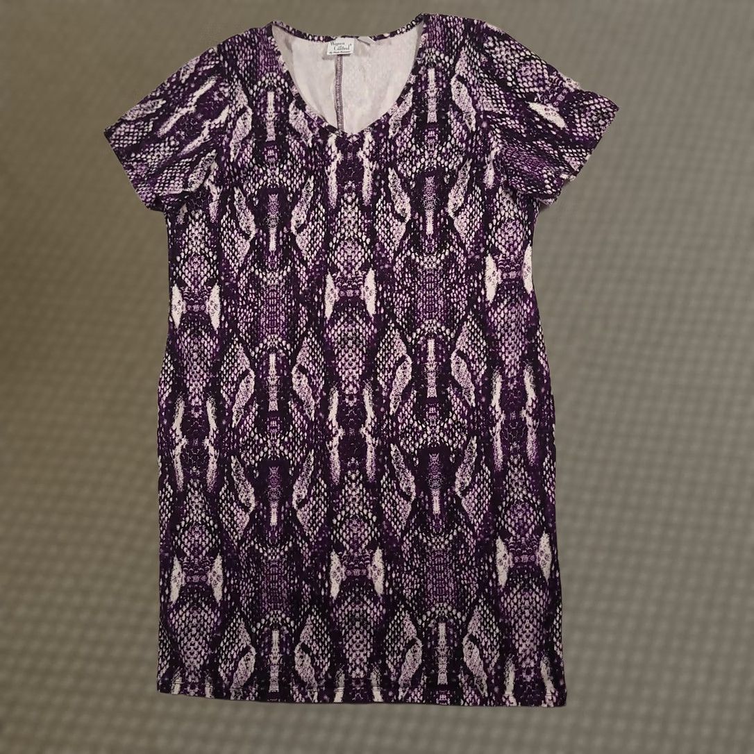 Vintage Women with Control Dress Womens XL Purple Snake Print Short Sleeve Stretch Knit Size 40" / US 18 - 1 Thumbnail