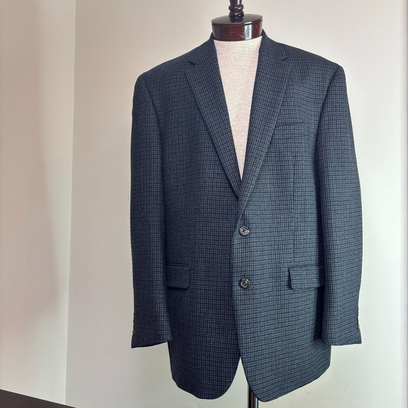 Chaps CHAPS 48L Houndstooth Sport Coat Blazer 100% Lambswool Blue Size 48R - 2 Thumbnail