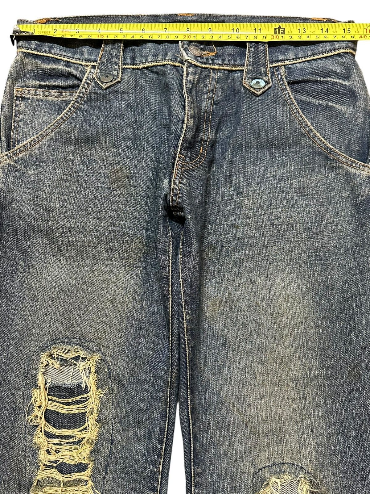 Japanese Brand Vintage Schlussel Faded Wash Style Distressed Flare Jeans Size US 30 / EU 46 - 11 Thumbnail