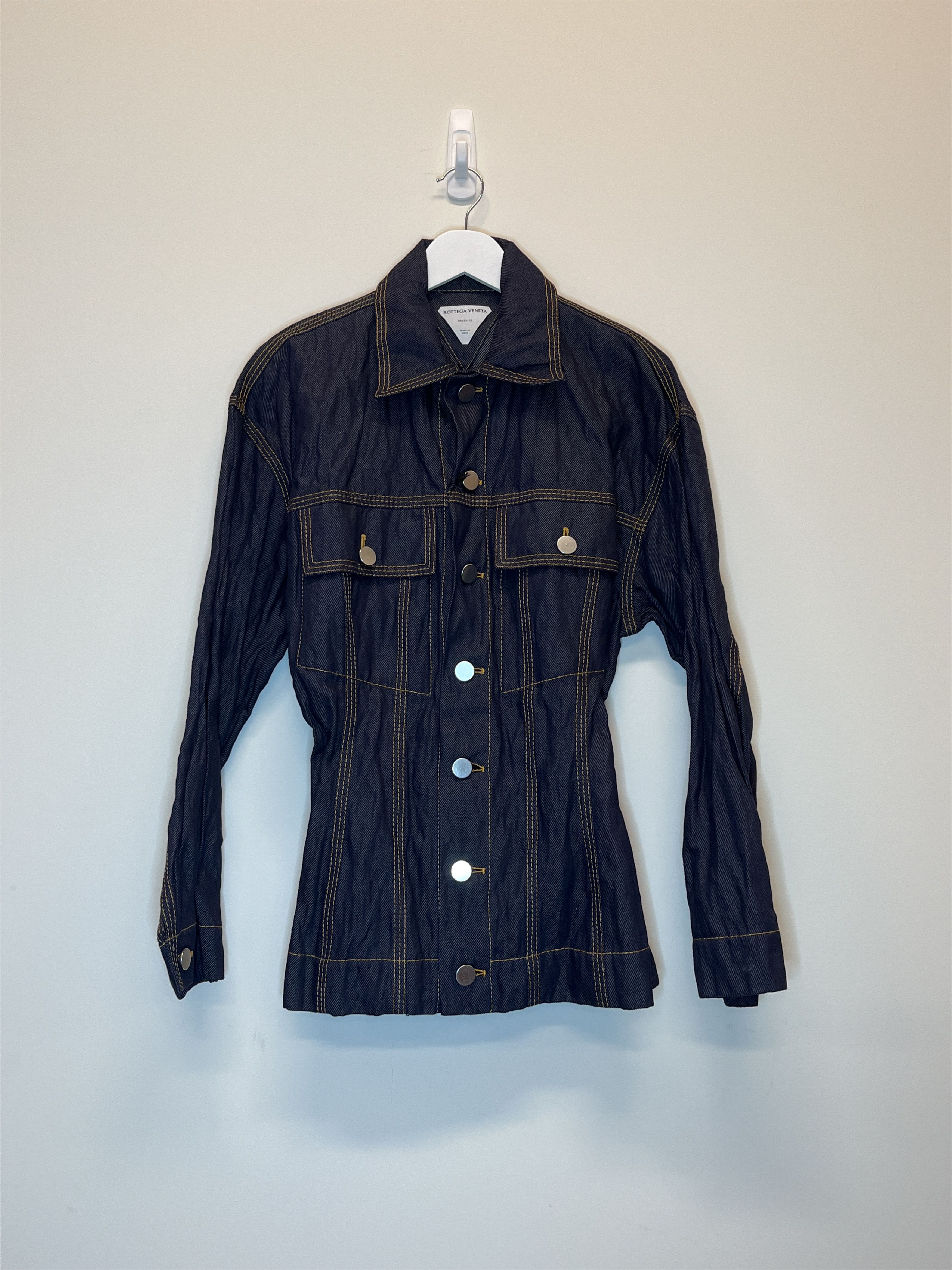 Bottega Veneta SS22 Crinkled Metal Denim Jacket Size XS / US 0-2 / IT 36-38 - 1 Thumbnail