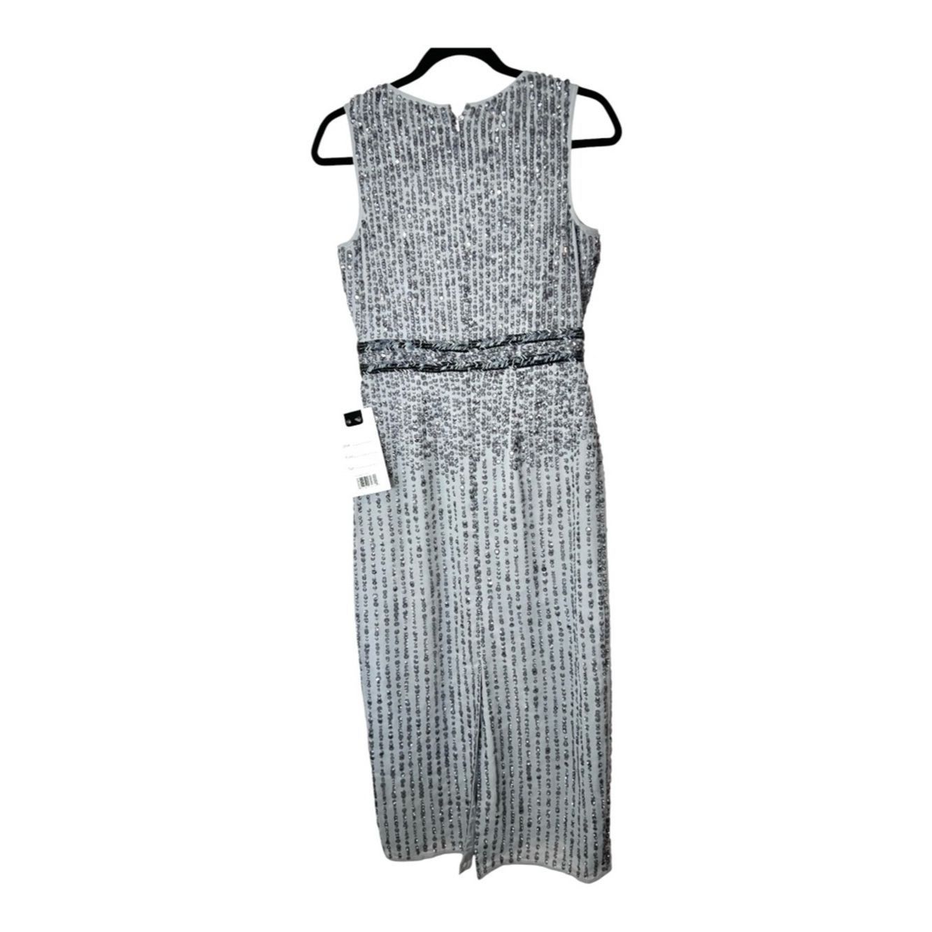 Mac Duggal Mac Duggal 10509 Beaded Sequin Midi Dress Silver Gray Sleev Size S / US 4 / IT 40 - 6 Thumbnail