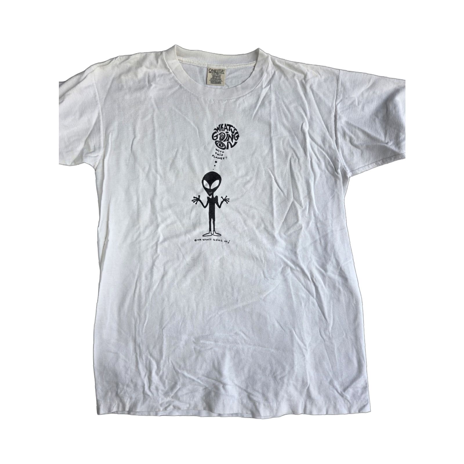 Vintage VINTAGE San Diego Ca What’s Going On Alien Single Stitch T shirt Men’s Large L White Cotton 1990s Graphic Tee Men Size US L / EU 52-54 / 3 - 1 Thumbnail