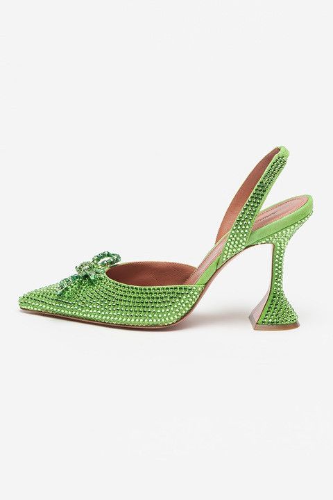 image of Amina Muaddi Crystal Rosie Sling Heel Shoes in Green, Women's (Size 8)