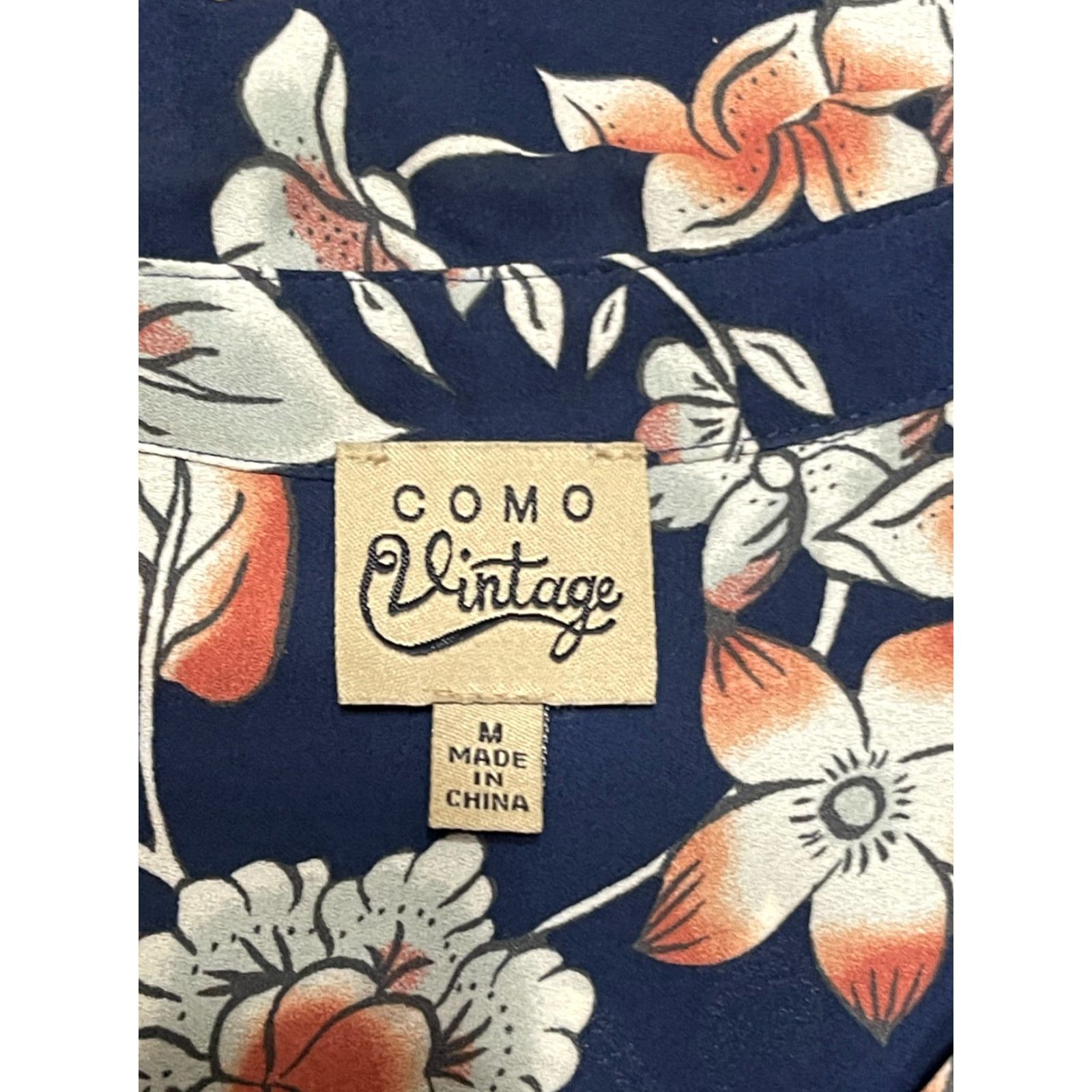 Vintage Como Shirt, Womens Medium Blue White Pink Floral Long Sleeve Button Up Size M / US 6-8 / IT 42-44 - 5 Thumbnail