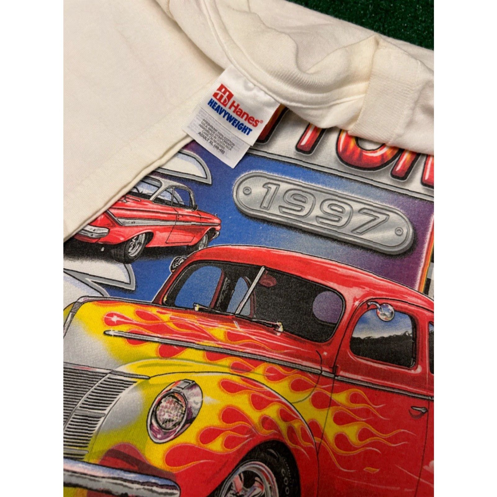 NASCAR VINTAGE Daytona Turkey Run 1997 Hot Rod Classic Car NASCAR Racing Shirt XL Mens White 90s Cars Vintage Size US XL / EU 56 / 4 - 2 Thumbnail