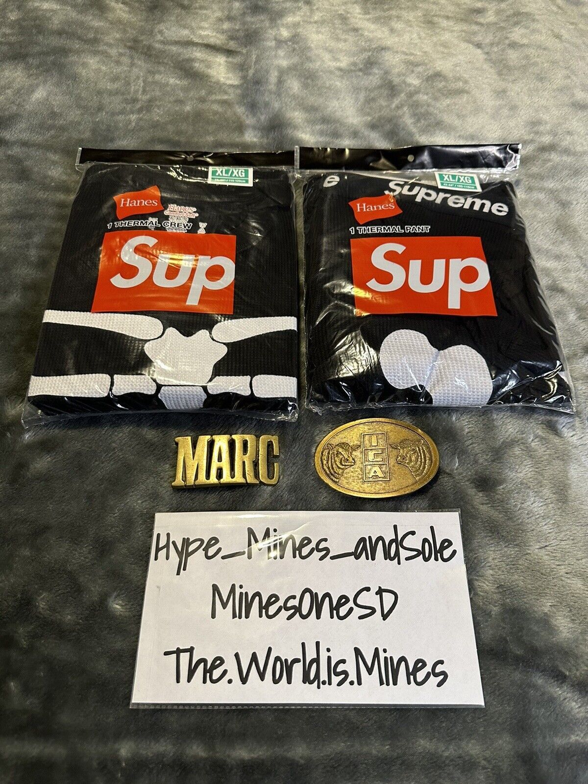 image of NWT Supreme X Hanes Bones Thermal Pack (1 Set) - XL in Black, Men's