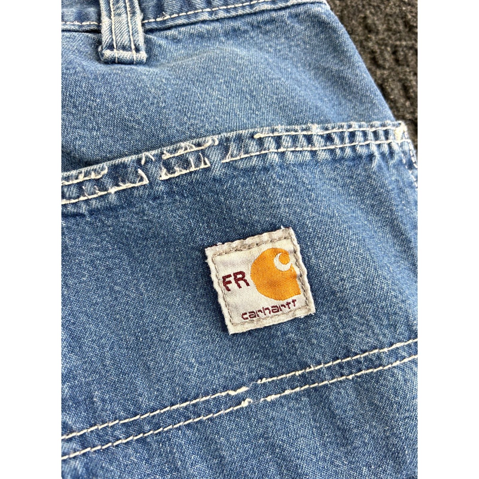 Carhartt VINTAGE Carhartt FR Jeans Wide Leg Baggy 33 x 28 Carpenter Flame Resistant Denim Blue Mens 90s Rock Grunge Workwear Casual Jeans Size US 33 - 2 Thumbnail
