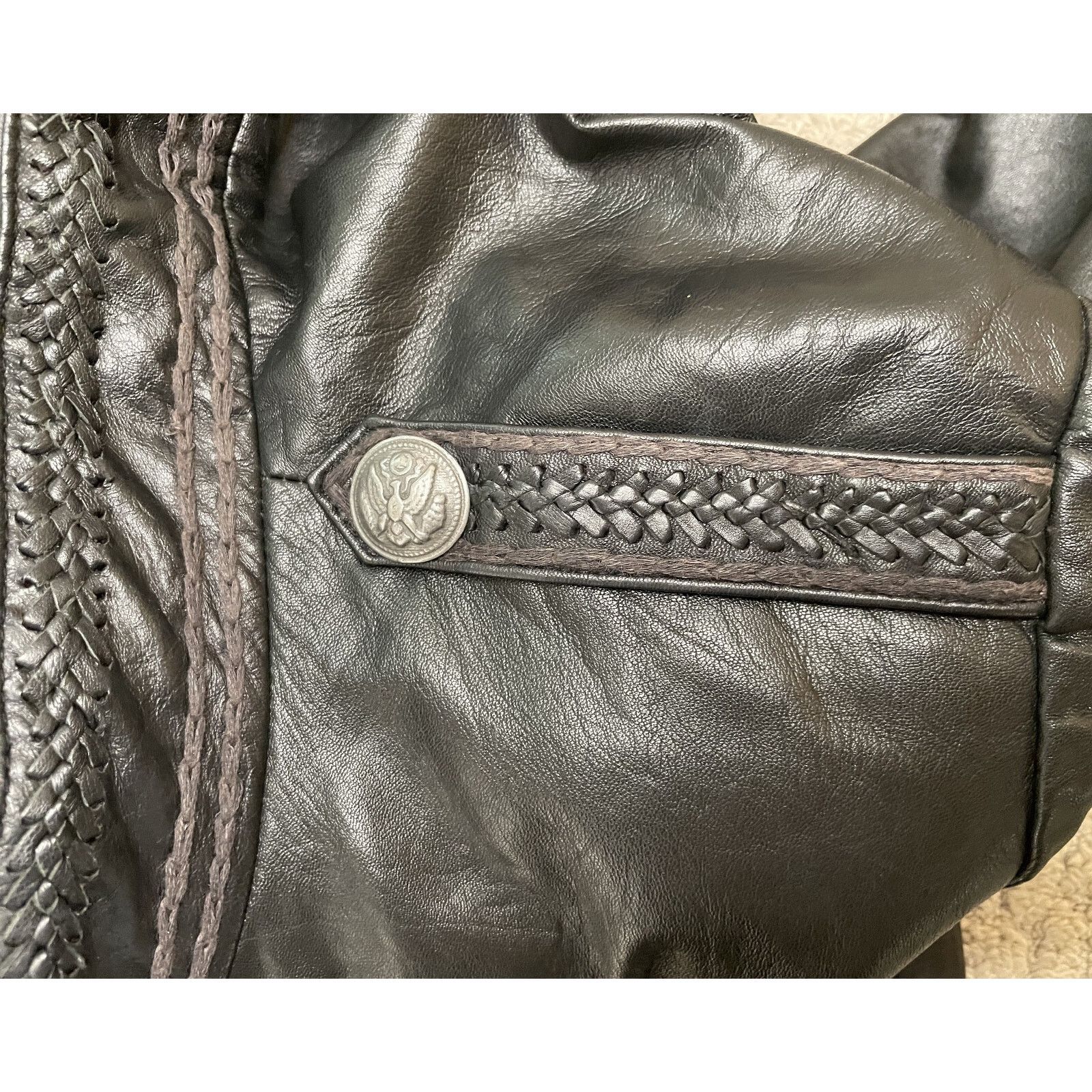Double D Ranch Double D Ranch Black Leather Military Jacket L Pockets Size L / US 10 / IT 46 - 14 Thumbnail