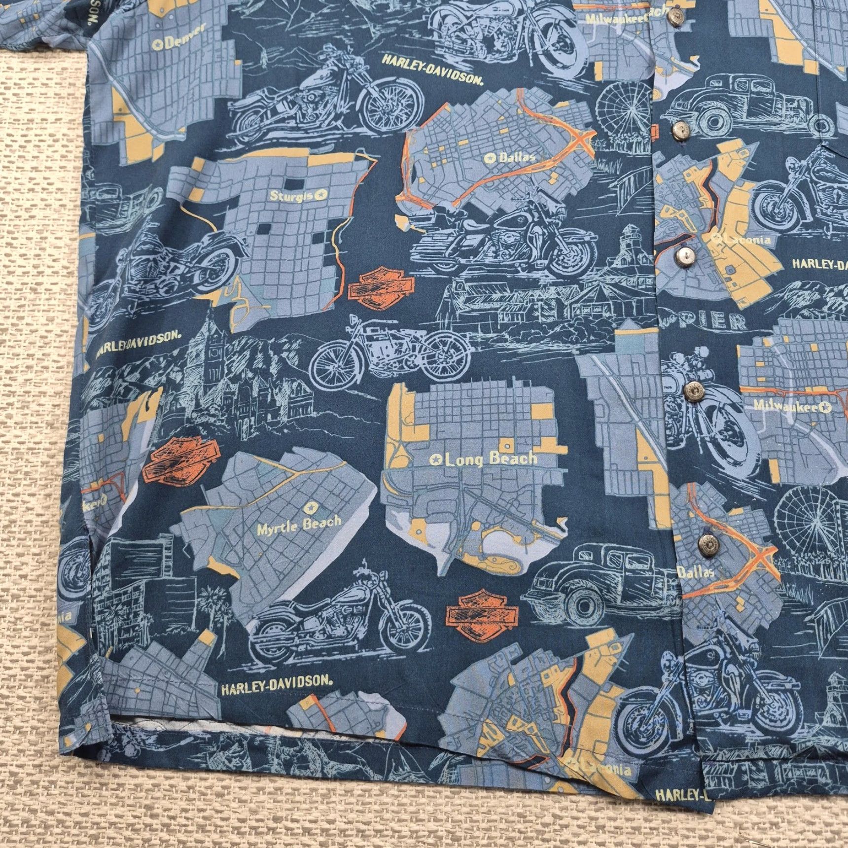 Harley Davidson Harley-Davidson Button Up Shirt Mens 3XL Blue Map Motorcycle Short Sleeve Size US XXL / EU 58 / 5 - 7 Thumbnail