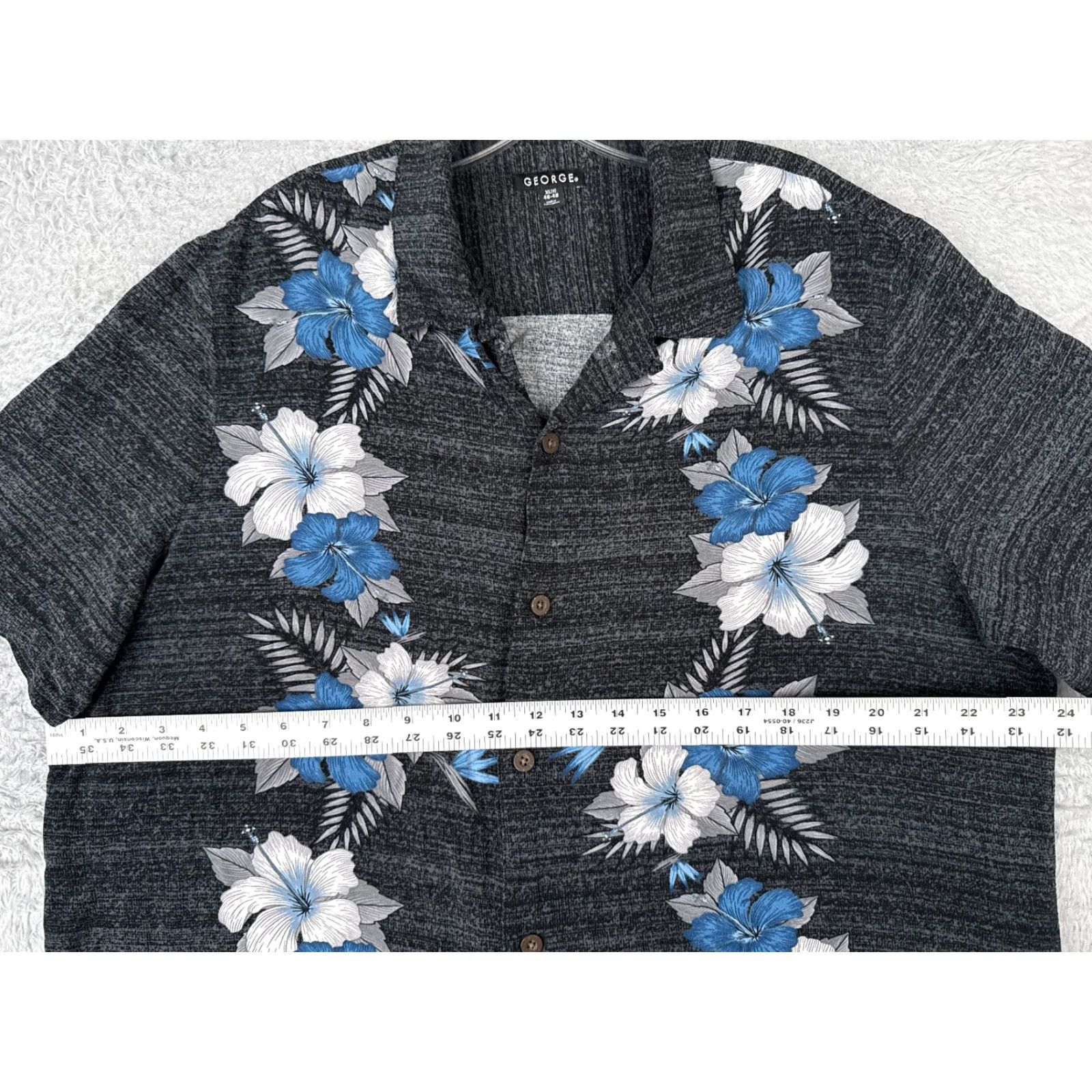 George George Shirt Men XL Gray Blue Floral Button Up Hawaiian Rayon Vacation Size US XL / EU 56 / 4 - 7 Thumbnail