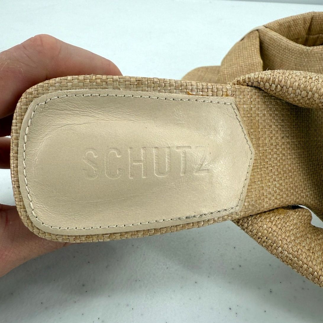 SCHUTZ NEW Schutz Fairy Eggshell Straw & Leather Mid Heel Sandal Size US 8.5 / IT 38.5 - 5 Thumbnail