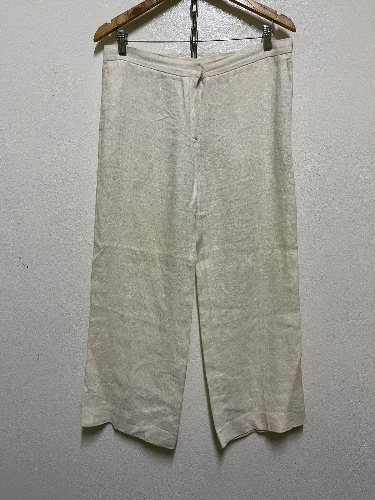 image of Italian Designers x Krizia Linen Pants Beigi 44 Italy in Beige, Women's (Size 30)