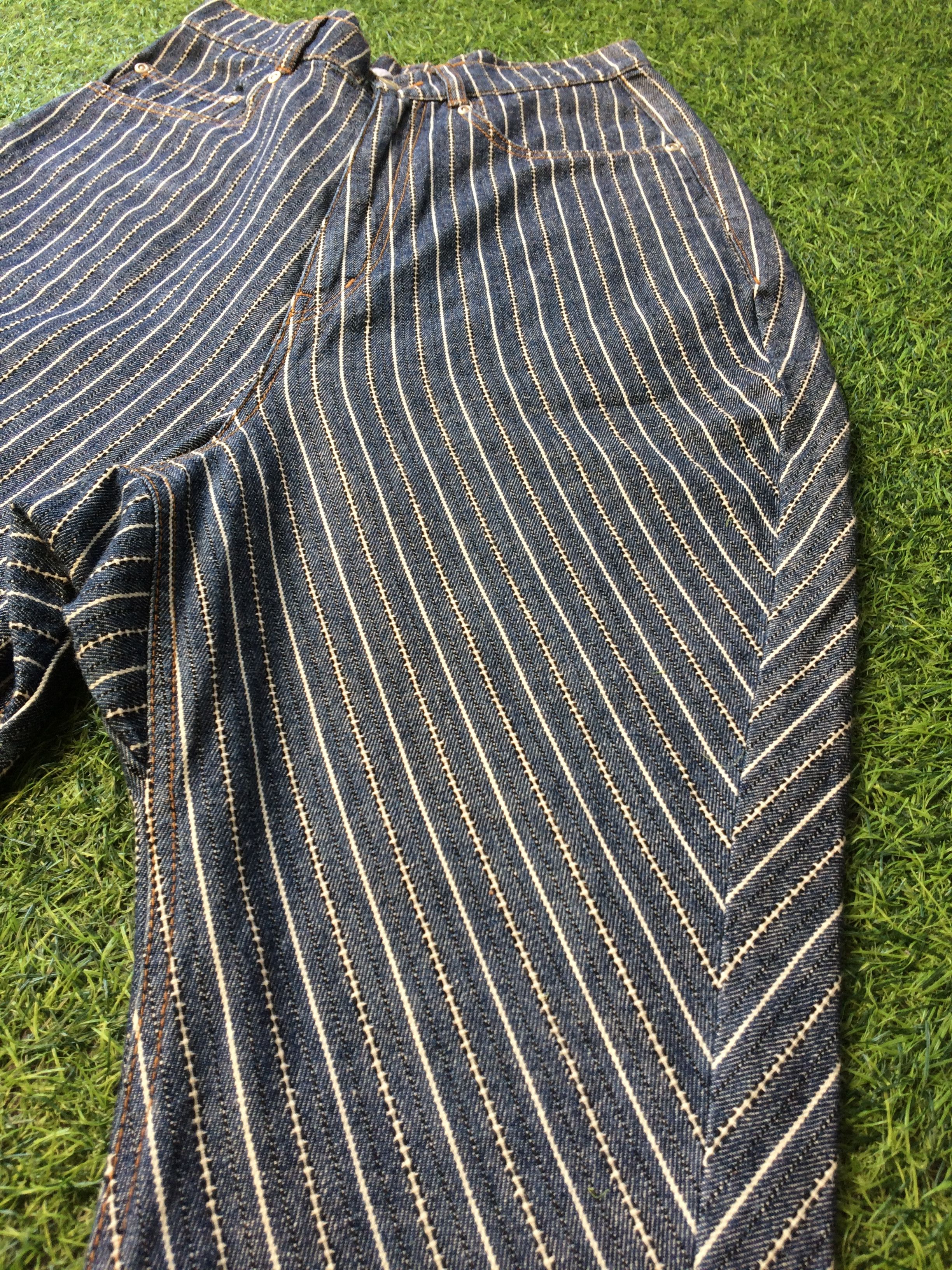 Issey Miyake × Japanese Brand × Ne-Net Ne-net by Issey Miyake Striped Drop Crotch Jeans Pants D-518 Size US 27 - 7 Thumbnail