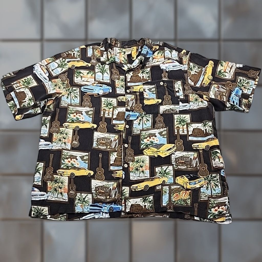 Vintage VINTAGE Islander Hawaiian Shirt Mens 2XL Button Up Palm Guitars Cars 100% Rayon Size US XXL / EU 58 / 5 - 1 Thumbnail