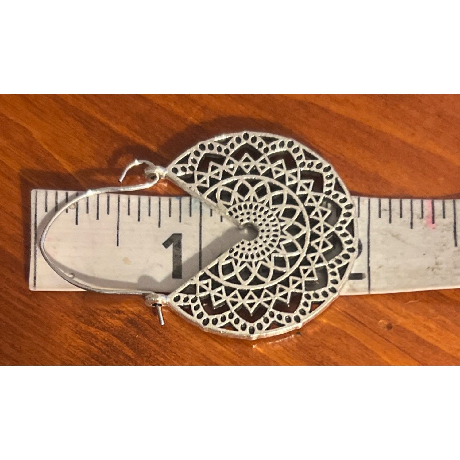 Other Vintage Silver Filigree Mandala Boho Hoop Earrings Intricate Size ONE SIZE - 4 Thumbnail