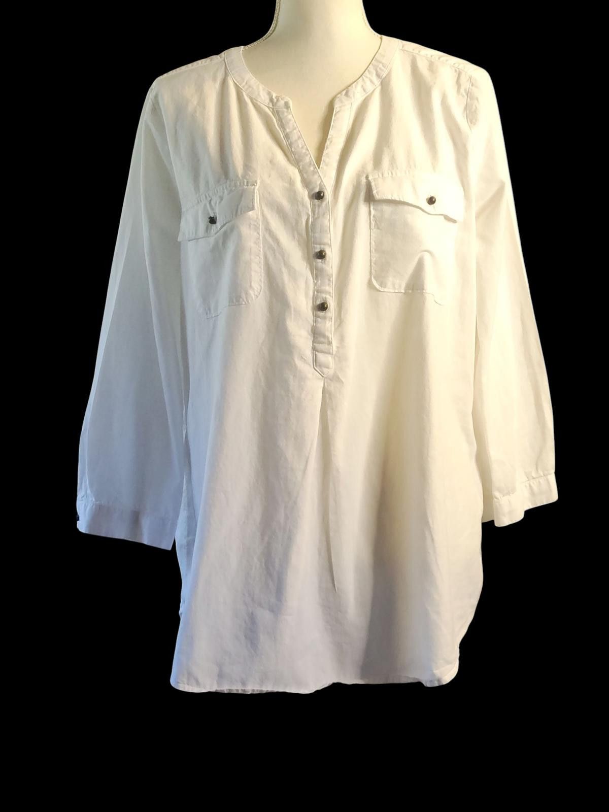 St. Johns Bay White Women's Long Sleeve Tunic Top with Button Detail Size XL / US 12-14 / IT 48-50 - 3 Thumbnail
