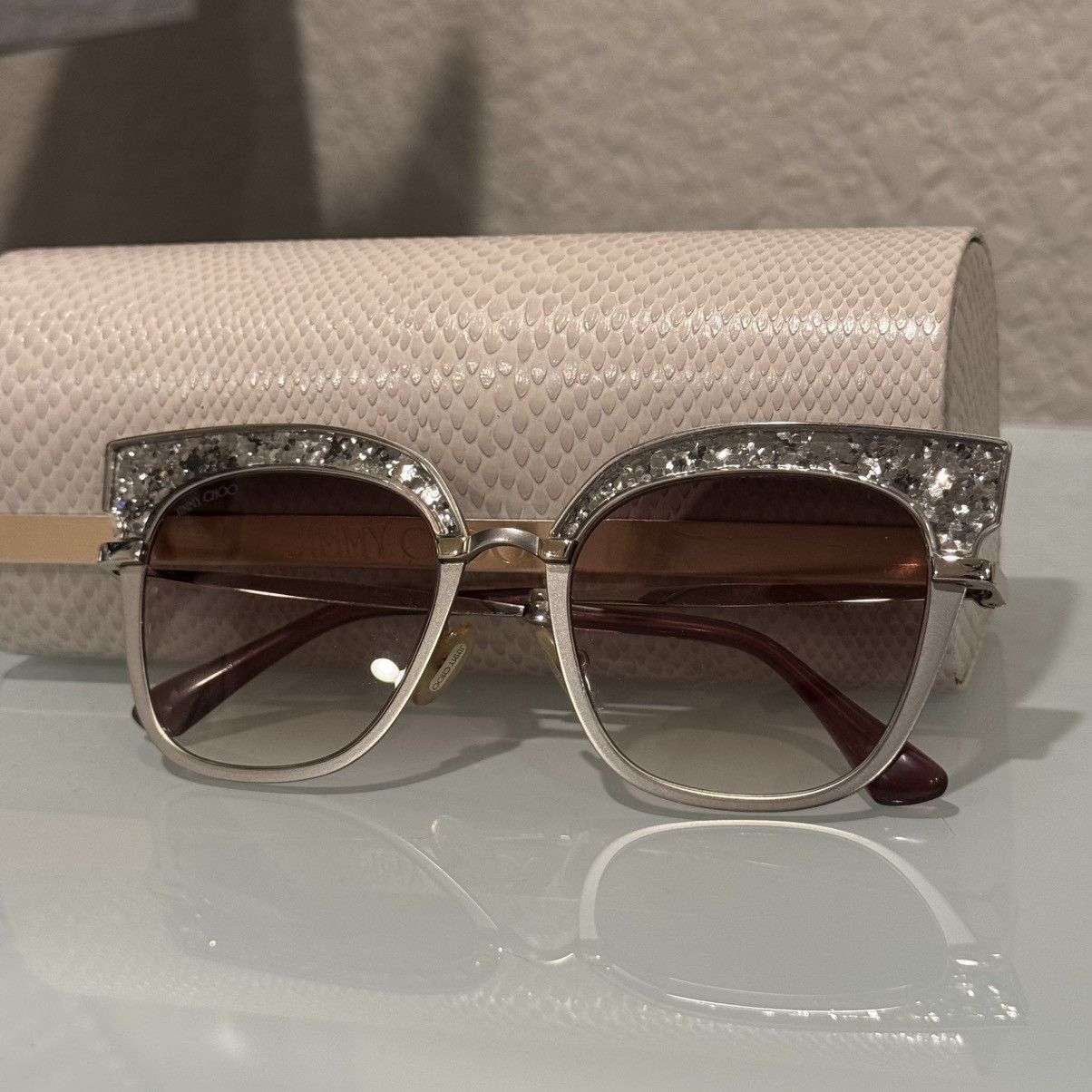 Jimmy Choo JIMMY CHOO ROSY Gunmetal / Pink Glitter Butterfly Sunglasses Size ONE SIZE - 2 Thumbnail
