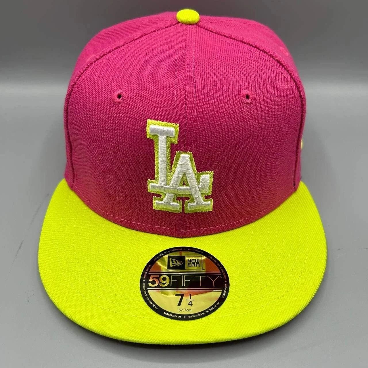 New Era Los Angeles LA Dodgers Hat Men 7 1/4 Pink Yellow Fitted Cap Size ONE SIZE - 2 Thumbnail