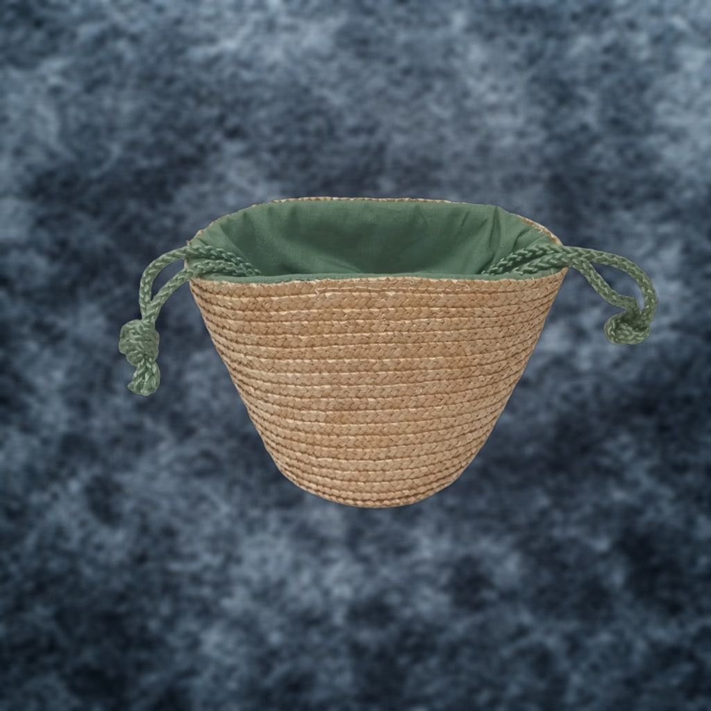 Vintage Victoria Secret Straw Purse Drawstring Handles Small Green Natural Straw Bag Bucket & Drawstring Bag Womens Small Green Cotton Straw Size ONE SIZE - 1 Thumbnail