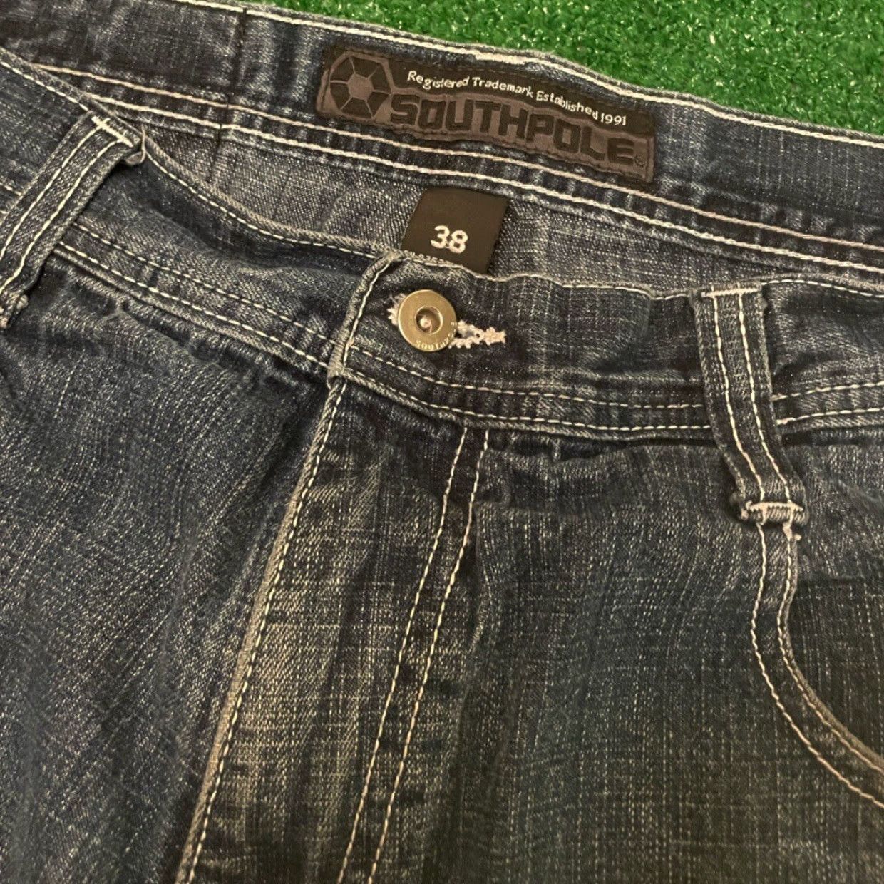 Southpole VINTAGE Southpole Baggy Skater Grunge Jeans Shorts Mens 38 Distressed Dark Blue JNCO Jorts 90s Y2K Style Mens Size US 38 / EU 54 - 6 Thumbnail