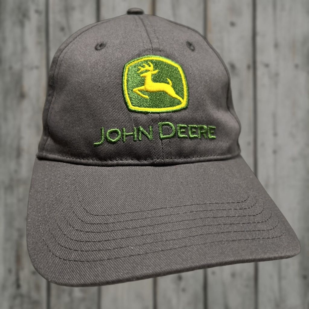 John Deere VINTAGE John Deere Hat Gray Logo Spellout Adjustable Baseball Cap Men One Size Gray Farmers Men Size ONE SIZE - 1 Thumbnail