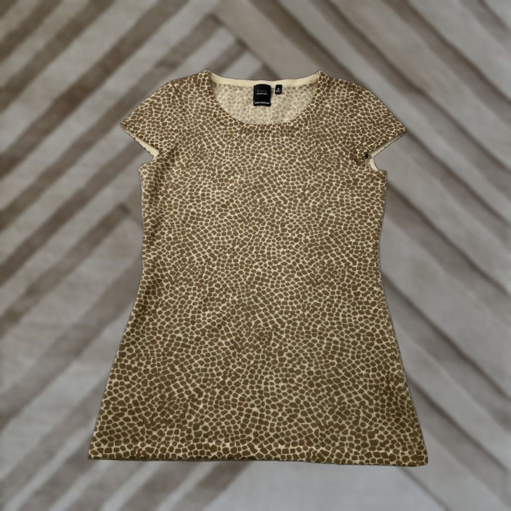 Saks Fifth Avenue Saks Fifth Avenue Sweater Shirt Womens 100% Cashmere Short Sleeve Animal Print Cheetah Leopard Small S Multicolor Pullover Round Neck Womens Size S / US 4 / IT 40 - 1 Thumbnail