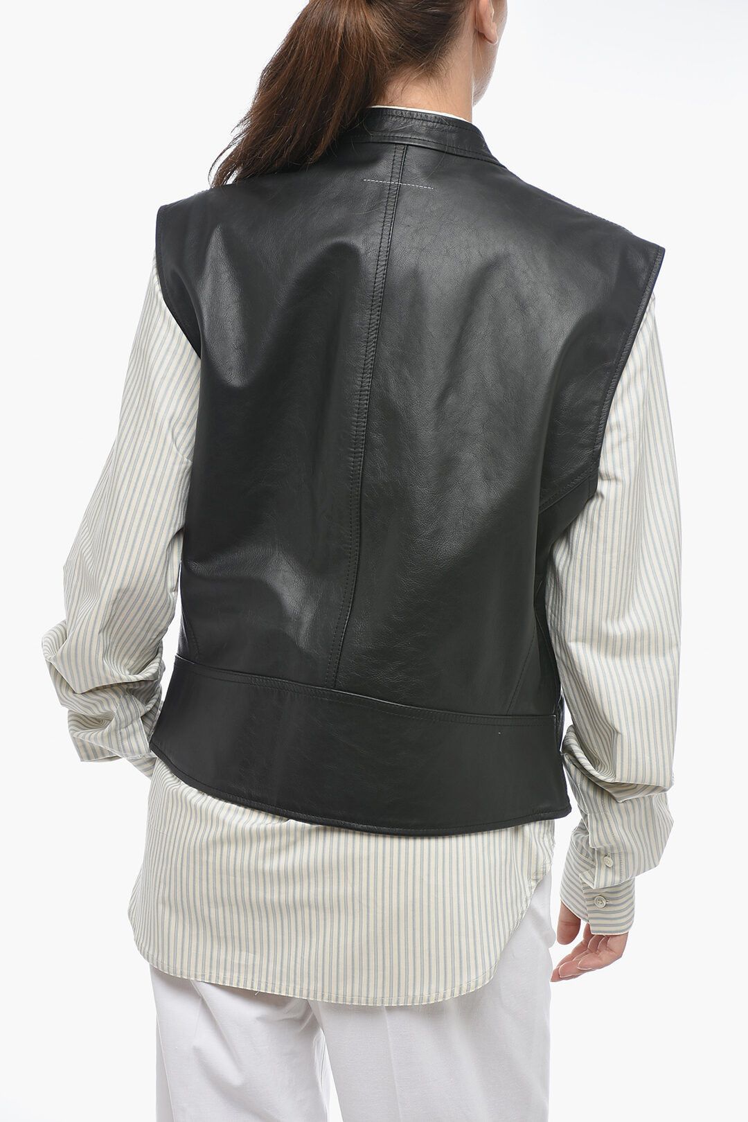 Maison Margiela og1mm1224 Leather Biker Waistcoat in Black Size S / US 4 / IT 40 - 2 Thumbnail