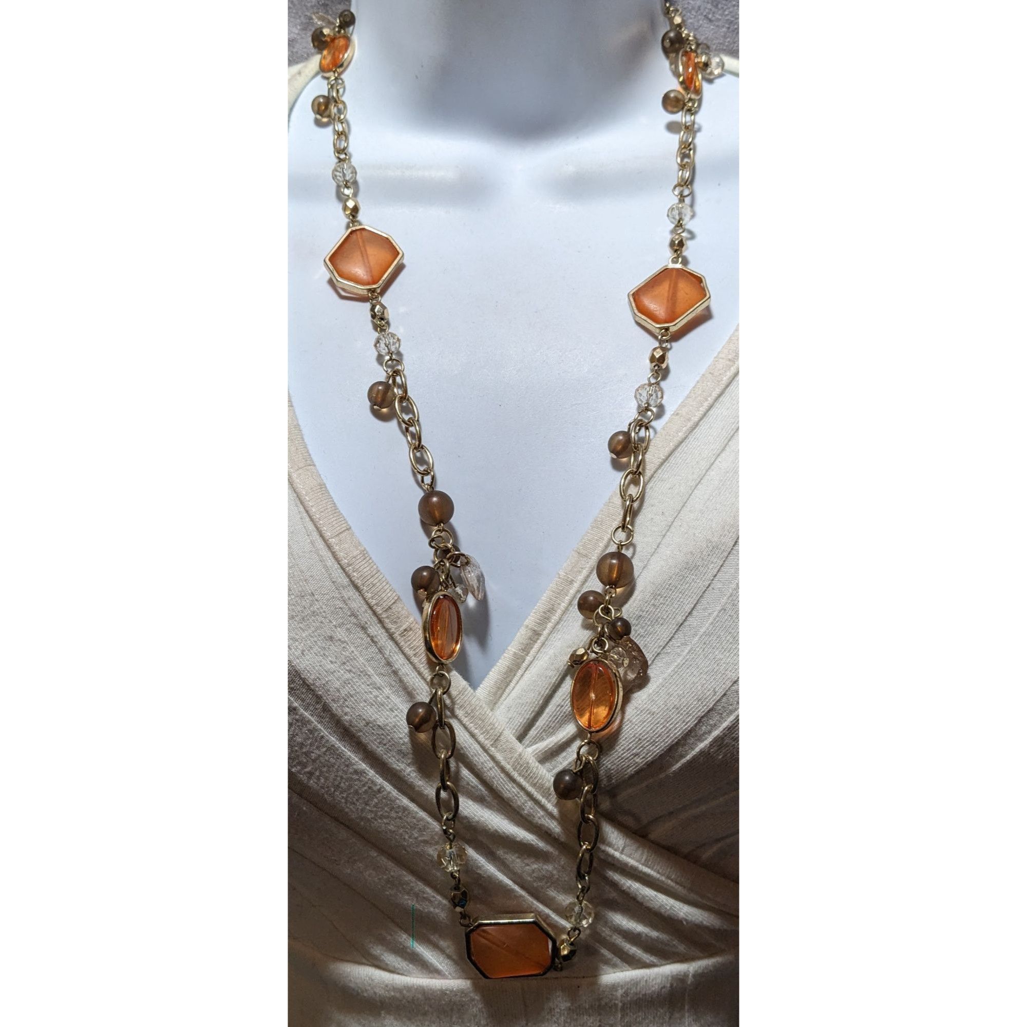 Other Retro Orange And Gold Glass Charm Necklace Size ONE SIZE - 6 Thumbnail
