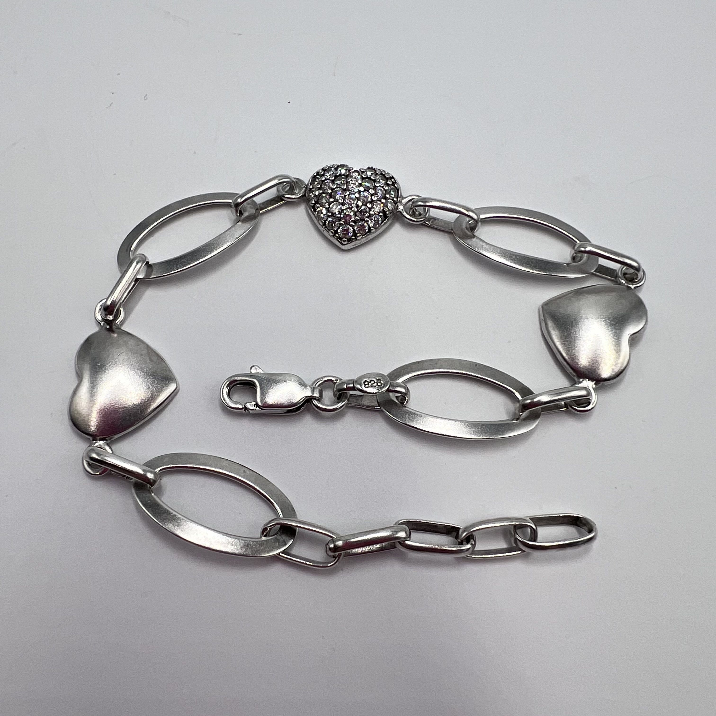 Vintage Vintage Bracelet Chain Heart Sterling Silver 925 Jewelry Size ONE SIZE - 3 Thumbnail